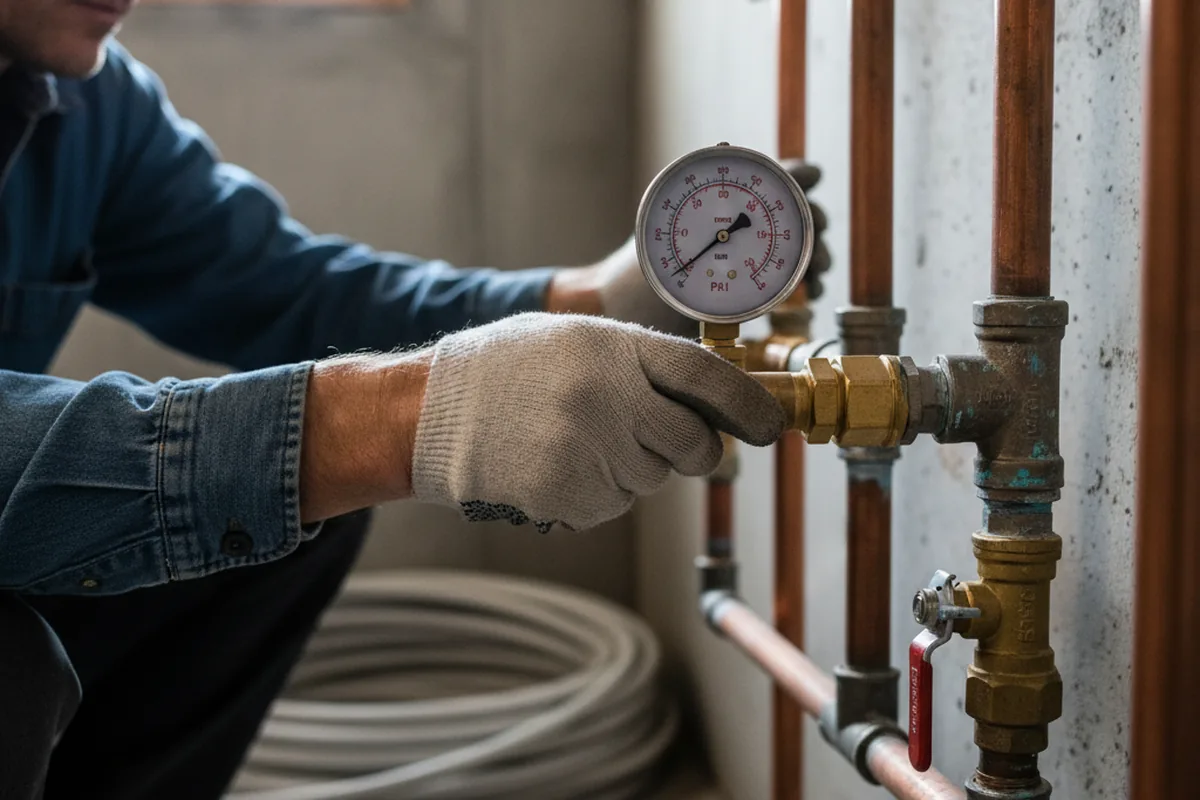 Pressure testing a repaired line during Water Line Repair in Peridot